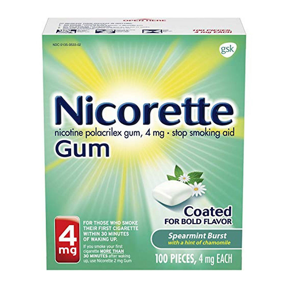 Nicorette Nicotine Stop Smoking Aid Gum 4 Mg, Spearmint, 100 Ea